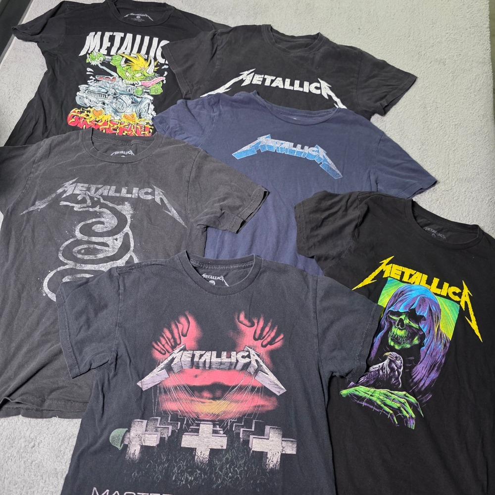 Metallica Unisex XS-S T-Shirt Bundle 6 Pack Graphic Rock Band Black Navy